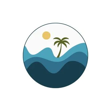 Abstract beach scene with palm tree and sun Stock Illustration