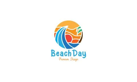 Abstract beach wave with sunset logo symbol icon vector graphic design illu.. Stock Illustration