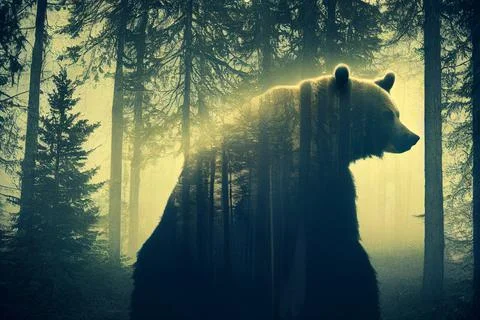 Abstract bear background. Bear double exposure background Stock Illustration