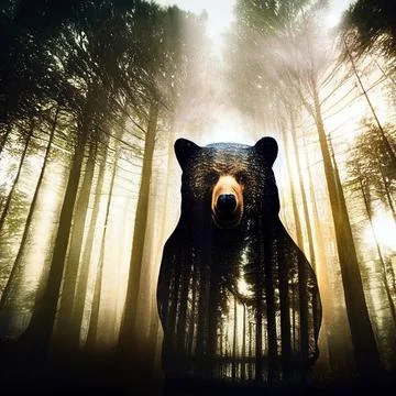 Abstract bear background. Bear double exposure background Stock Illustration