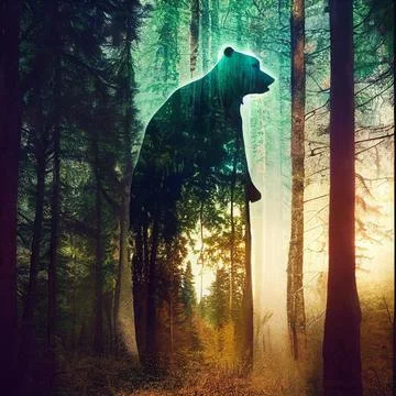 Abstract bear background. Bear double exposure background Stock Illustration