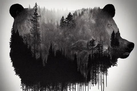 Abstract bear background. Bear double exposure background Stock Illustration