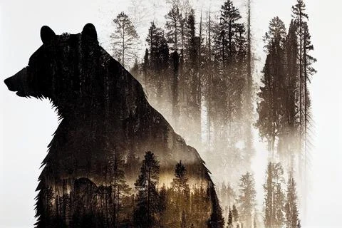 Abstract bear background. Bear double exposure background Illustrazione stock