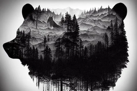 Abstract bear background. Bear double exposure background Stock Illustration