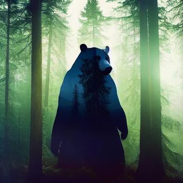 Abstract bear background. Bear double exposure background Stock Illustration