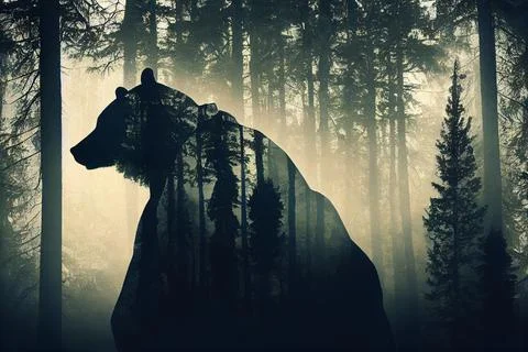 Abstract bear background. Bear double exposure background Stock Illustration