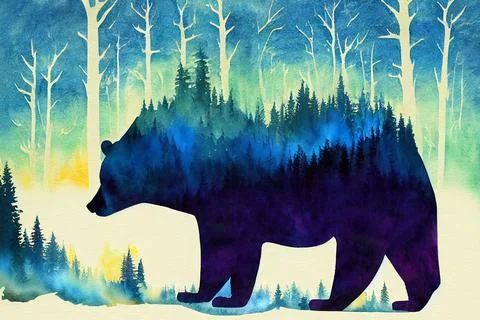 Abstract bear background. Bear double exposure background Stock Illustration