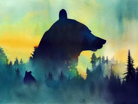 Abstract bear background. Bear double exposure background Stock Illustration