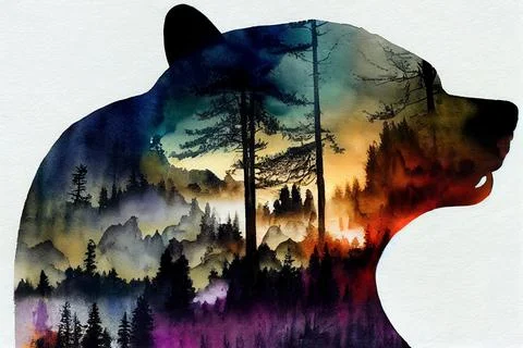 Abstract bear background. Bear double exposure background Stock Illustration