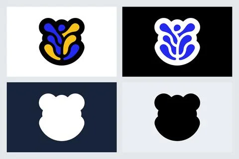 Abstract Bear Head Logo Design Vector Set Stock Illustration