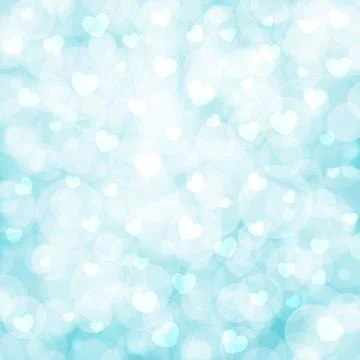 Abstract beautiful blurred bokeh background with white hearts on a blue bac.. Stock Illustration