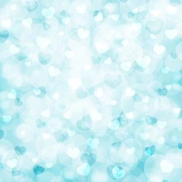 Abstract beautiful blurred bokeh background with white and blue hearts on a.. Stock Illustration