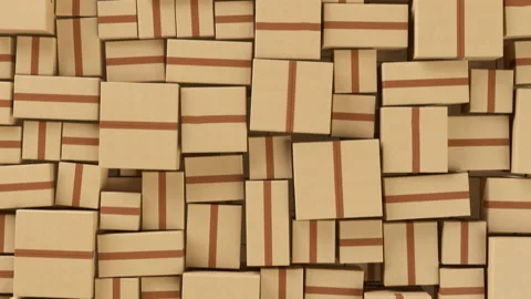 Abstract Beautiful Cardboard Boxes Wall Seamless. Looped 3d Animation of Many Stock Footage 115274244