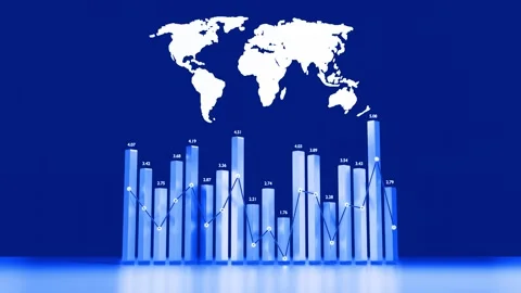 Abstract beautiful columns form graph and with the world map form an information Stock Footage 142991189