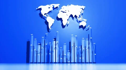 Abstract beautiful columns form graph and with the world map form an information Stock Footage 142991232