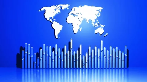 Abstract beautiful columns form graph and with the world map form an information Stock Footage 142991234