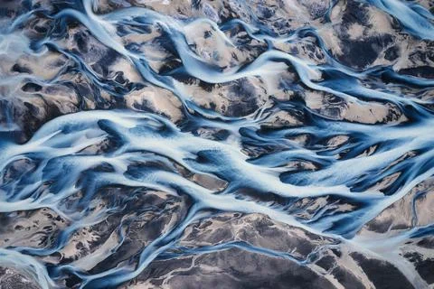 Abstract beautiful glacier rivers pattern on earth in highlands of Iceland 写真素材