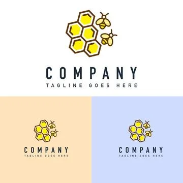 Abstract Bee Honeycomb Logo Vector Template Stock Illustration