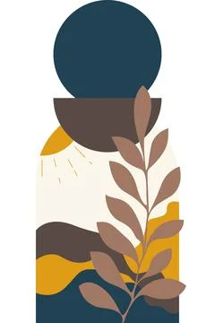 Abstract beige boho nature wall art decor illustration background Ilustración de archivo