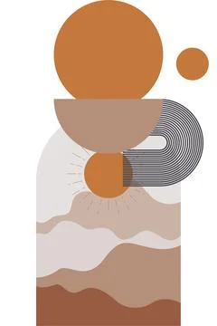 Abstract beige boho nature wall art decor illustration background Stock Illustration