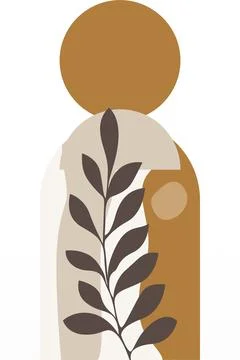 Abstract beige boho nature wall art decor illustration background Stock Illustration