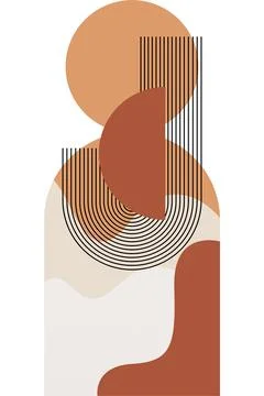 Abstract beige boho nature wall art decor illustration background Stock Illustration