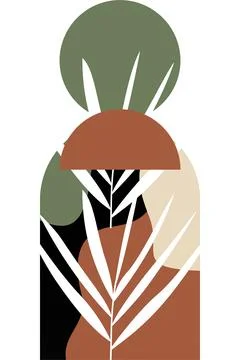 Abstract beige boho nature wall art decor illustration background Stock Illustration
