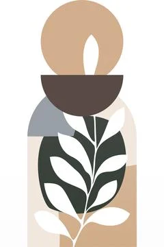 Abstract beige boho nature wall art decor illustration background Stock Illustration