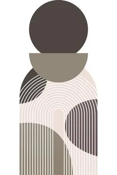 Abstract beige boho nature wall art decor illustration background Stock Illustration