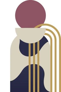 Abstract beige boho nature wall art decor illustration background Stock Illustration