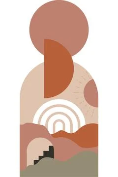 Abstract beige boho nature wall art decor illustration background Stock Illustration