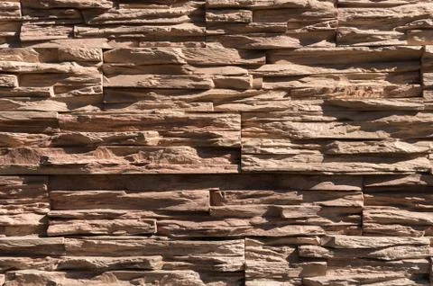 Abstract beige brown slate pattern stone block wall texture for background and Stock Photos