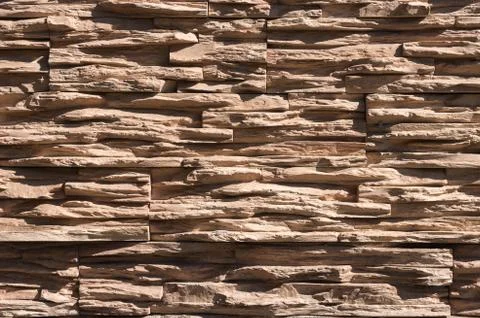 Abstract beige brown slate pattern stone block wall texture for background and Stock Photos