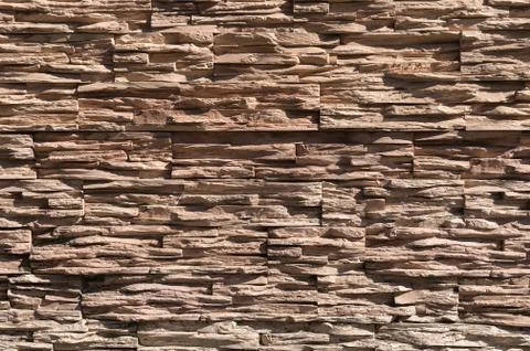 Abstract beige brown slate pattern stone block wall texture for background and Stock Photos