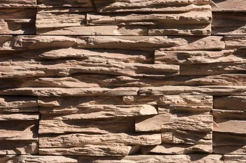 Abstract beige brown slate pattern stone block wall texture for background and Foto stock