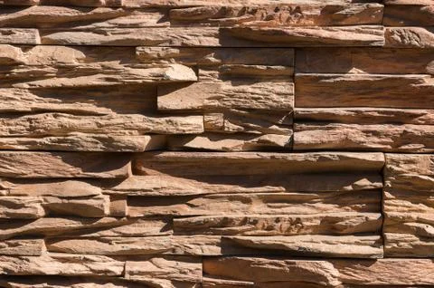 Abstract beige brown slate pattern stone block wall texture for background and Stock Photos
