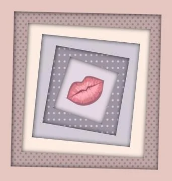 Abstract beige colored image of lips and frames Stock Illustration