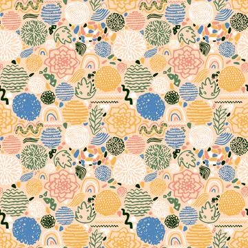 Abstract Beige Doodle Seamless Pattern Stock Illustration