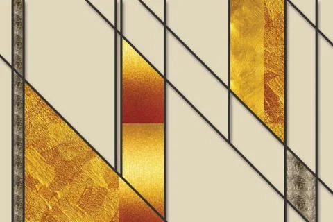 Abstract beige pattern with black lines and golden glass Stock Illustration