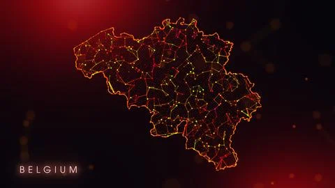 Abstract Belgium Map Digital Network Background With Red And Orange Plexus Do イラスト素材