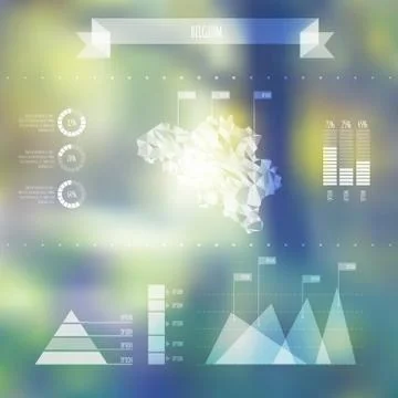 Abstract Belgium Map with Infographic Elements on Blurred Background Stock Illustration