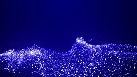 Abstract bg with blue magic glitters fly in air in slow motion and form Video stock 136577704