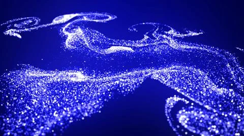 Abstract bg with blue magic glitters fly in air and form beautiful swirls Stock Illustration