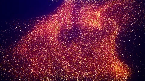 Abstract bg, golden magic glitters fly in air in slow motion and form beautiful Stock Footage 136578796