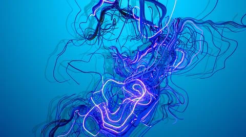 Abstract bg with loops of wires. Multicolor flash of curved lines. Concept of 스톡 일러스트
