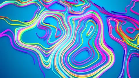 Abstract bg with multicolor lines or ribbons forming curl noise on blue plane Stock Illustration