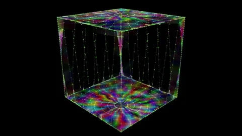 Abstract big data 3D digital cube algorithmic with radial net inside. Quant.. 库存影片 333303159