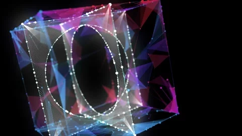 Abstract big data 3D grid cube rotate with elipsoide holes inside. Quantum .. 動画素材 333303266