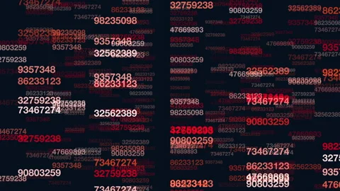 Abstract big data background with floating red numbers on dark digital screen Stock Footage 334138614