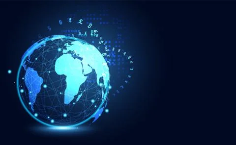 Abstract Big data Communication Technology global digital cryptocurrency Conc Illustration